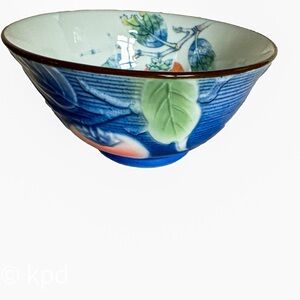 Andrea by Sadek Vintage Japanese Bowl – Blue Relief Fruit & Leaf Porcelain